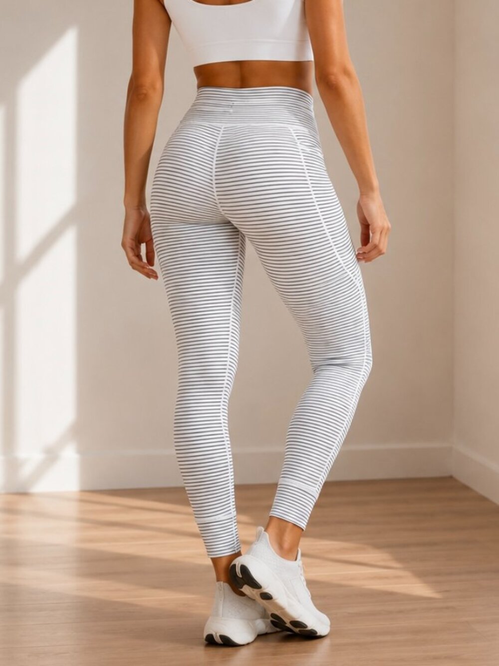Halara High Waisted Striped Yoga Leggings Pockets Drawstring Size L NWT